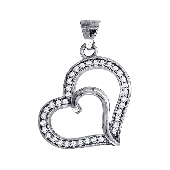 925 Sterling Silver Womens Cubic Zirconia Love Heart Charm Pendant Necklace 22.2x14mm Wide Pendant for Women