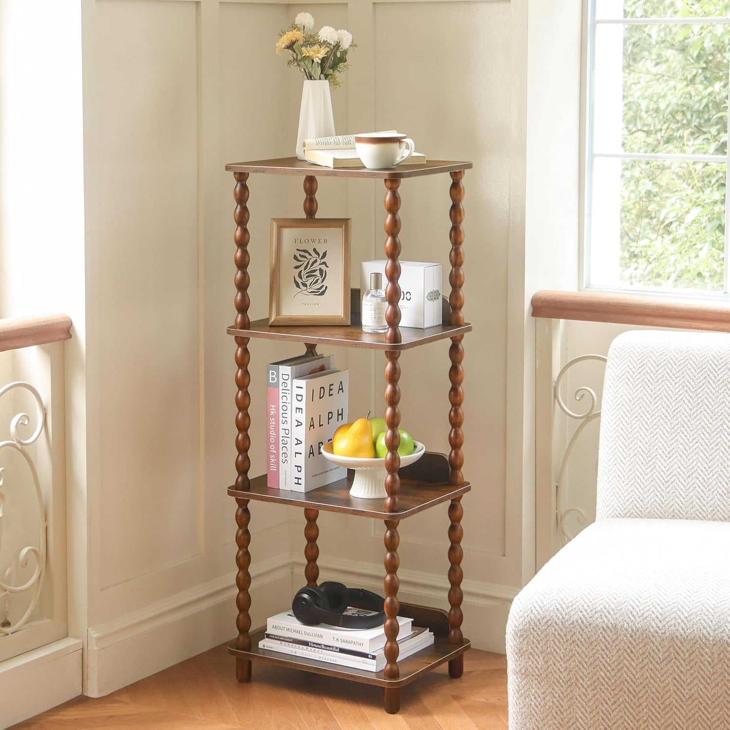 Book Shelf, 4-Tier Bookshelf with Storage, Small Bookcase Display Shelves with Solid Wood Legs for Bedroom, Living Room, Office and Small Spaces (Black)