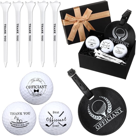 Wedding Officiant Gift Golf Ball Set with Printed Balls, Leather Pouch Tag, Thank You Tees and Gift Box, Proposal Present for Pastor Minister Ceremony Appreciation
