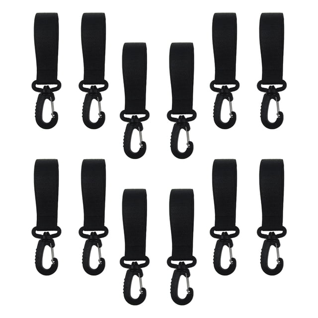 OULII 12Pcs Stroller Accessories Stroller Organizer Hooks Pram Diaper Bag Holder Black Polyester