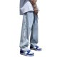 thumbnail image 3 of Pantalones De Mezclilla Desgastados para Hombres Pierna Ancha Causal Sueltos Cómodos Pantalones De Mezclilla para Hombres Pantalones para La Escuela Diaria Azul L, 3 of 8