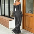 thumbnail image 4 of Iyufng Women's Off The Shoulder Strap Wrap V‑Neck Long Sleeve High Waist Casual Wide Leg Jumpsuits, 4 of 7