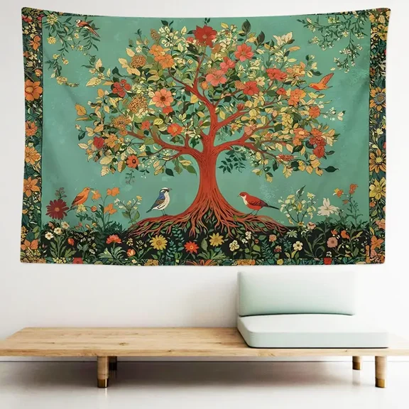 Bohemian Tree of Life Tapestry, 37×29 Inches, Vintage Floral Wall Hanging for Bedroom Living Room Decor