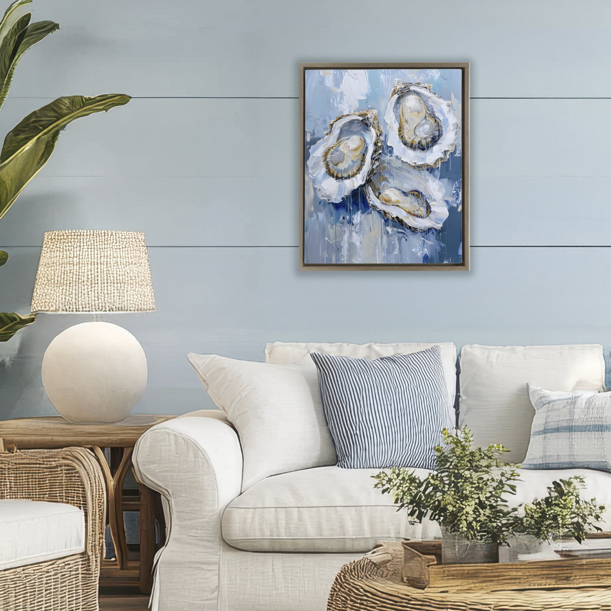 Stupell Industries Vibrant Blue Oysters Brown Framed Floater Canvas Wall Art, design by Creative Studio