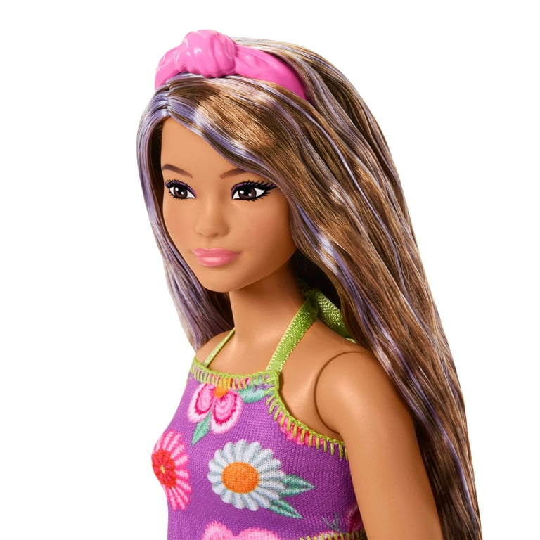 Barbie Fashionistas Doll #244 with Floral Halter Dress, Purple