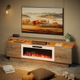 thumbnail image 6 of Waleaf 70" Fireplace TV Stand with Glowing Acrylic Pillars, 36" Electric Fireplace for TVs Up to 80", High Gloss Entertainment Center with 20-Color LED Lights, Gray, 6 of 7
