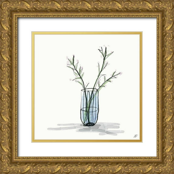 Lee, Judson 20x20 Gold Ornate Wood Framed with Double Matting Museum Art Print Titled - Floral Sketch I