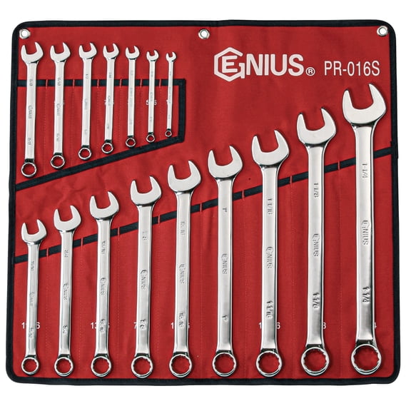 Genius Tools 16 Piece SAE Combination Wrench (Mirror Finish) - PR-016S