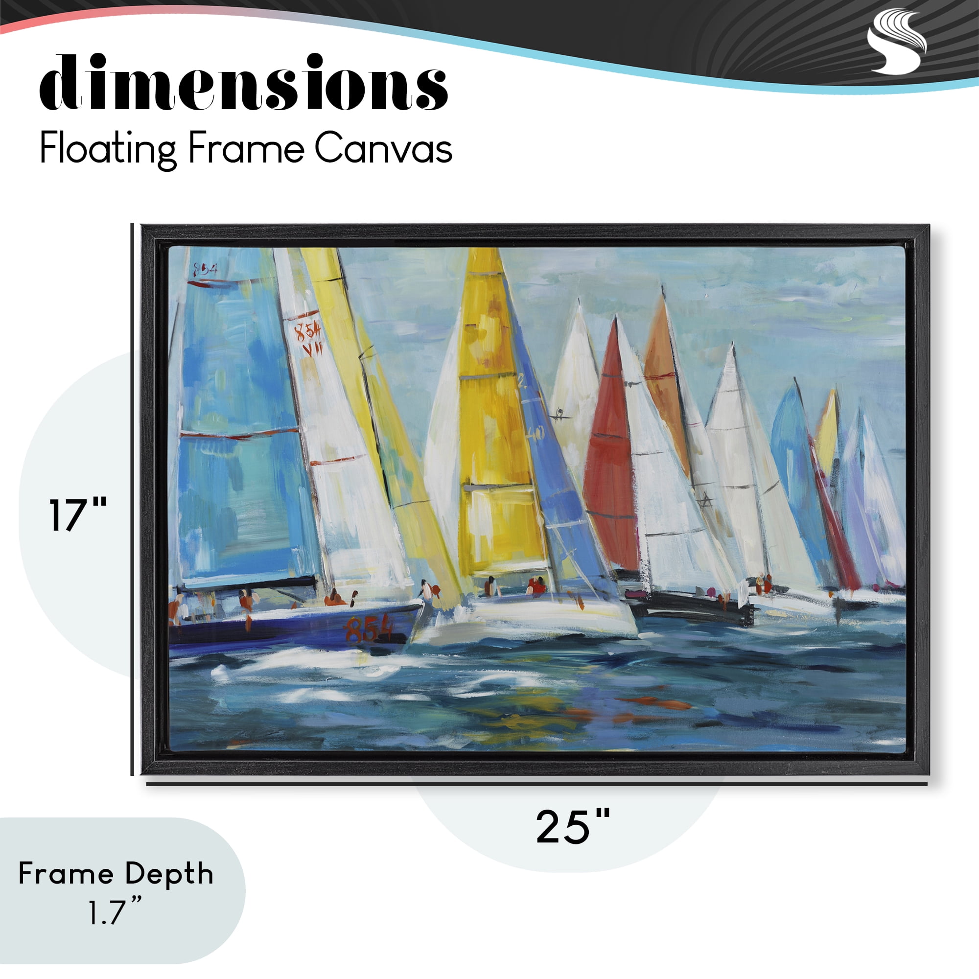 Stupell Industries Colorful Sails Coastal Scene Black Framed Floater Canvas Wall Art, design by Lorenzo Collective