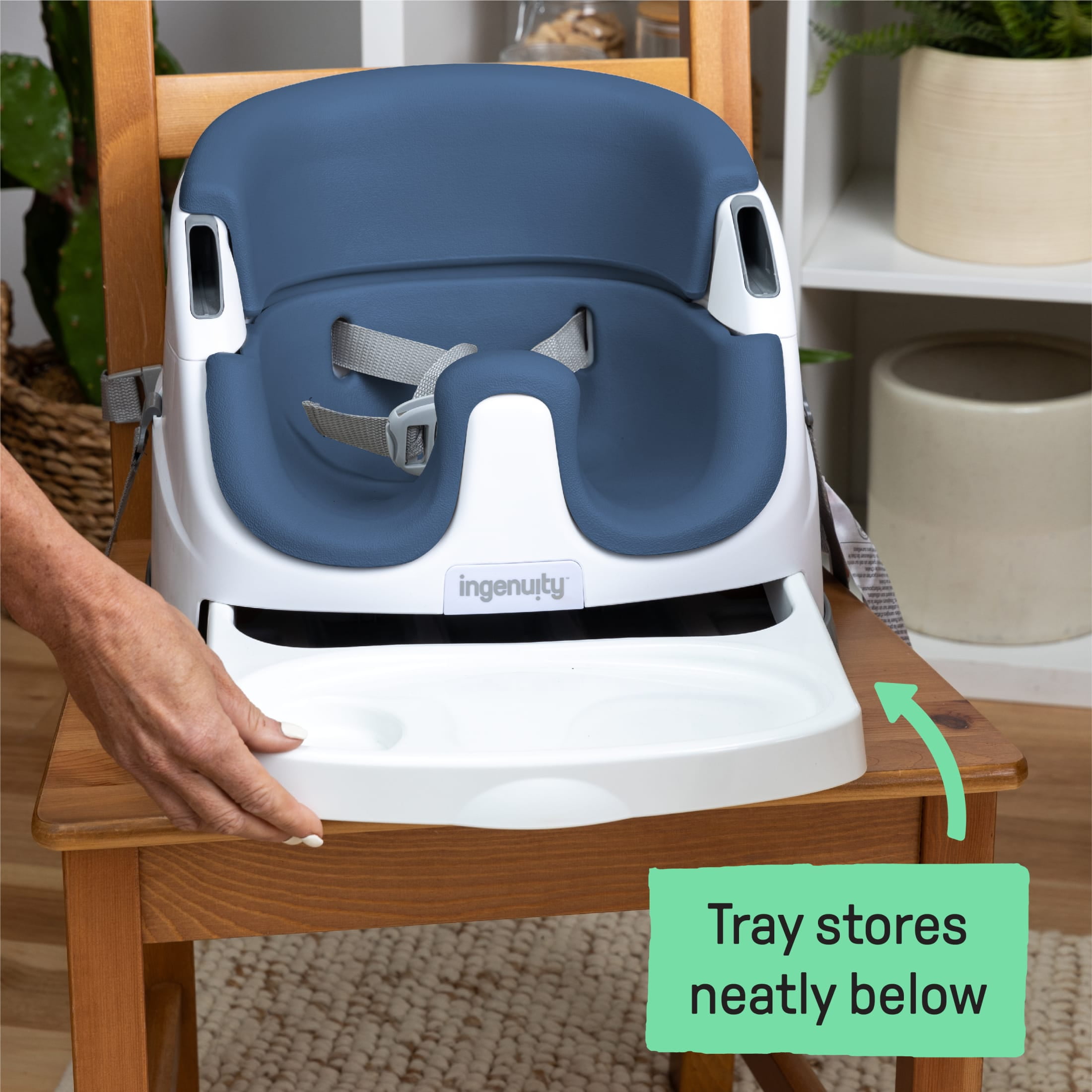Ingenuity Portable Infant Booster Baby Base 2 in 1 Convertible High Chair with Self Storing Tray Grey Walmart