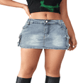 thumbnail image 2 of LYMAYTER Women Vintage Jean Skirt Stretchy Cargo Denim Skirt for S-2XL Mini Skirt with Utility Pockets, 2 of 9
