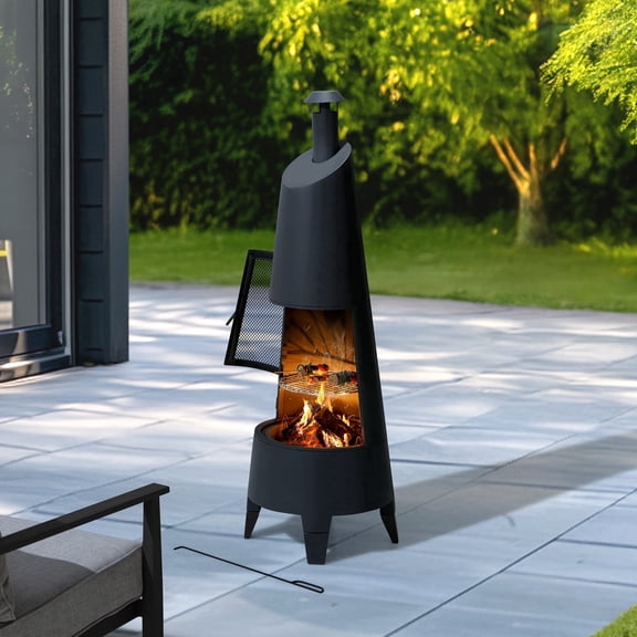 Sunjoy Raleigh Chiminea fireplace with PVC Cover (Black)