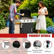 40000 BTU Gas Grill with Side Burner, Seizeen 3-Burner Stainless Steel Barbecue Grill for Outdoor BBQ, Camping and Outdoor Cooking Kitchen