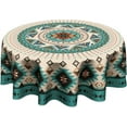 thumbnail image 1 of Ethnic Geometric Tablecloth Round 60 Inch Western Southwest Waterproof Table Cover for Home Kitchen Dinner Indoor Outdoor Party Decoration, 1 of 8