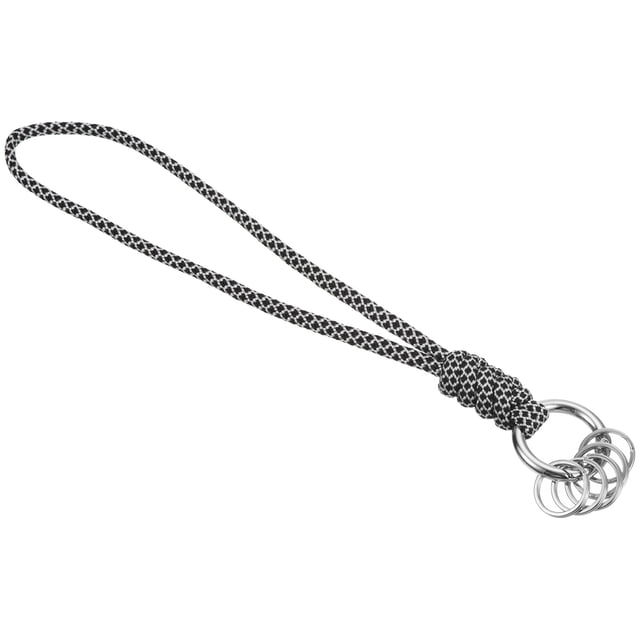 Cadena de cuello de paracord de 8" con anillos planos para llaves, negro y blanco