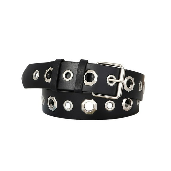 SWSMCLT Women's Basic Adjustable Double Grommet Belts 2025 Belt Faux Leather Harem Ratchet Belt Biker Buckle Style1 X-Small-Large
