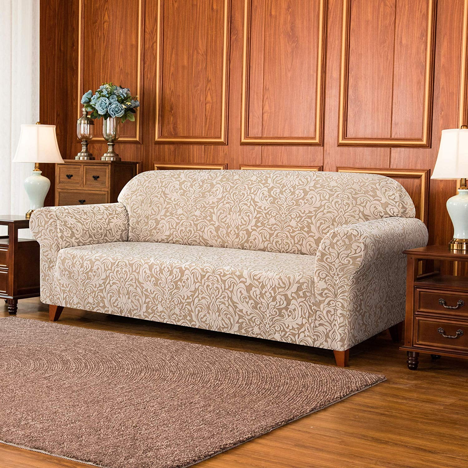 Subrtex Sofa Slipcover 1-Piece Jacquard Damask Couch Cover,Sofa,Oatmeal