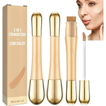 2 in 1 Foundation Anti-wrinkle Concealer,Foundation Stick With Built-in Brush,Long Lasting Waterproof Concealer,High Coverage Matte Liquid Concealer,Liquid Concealer (Beige, 2Pcs)