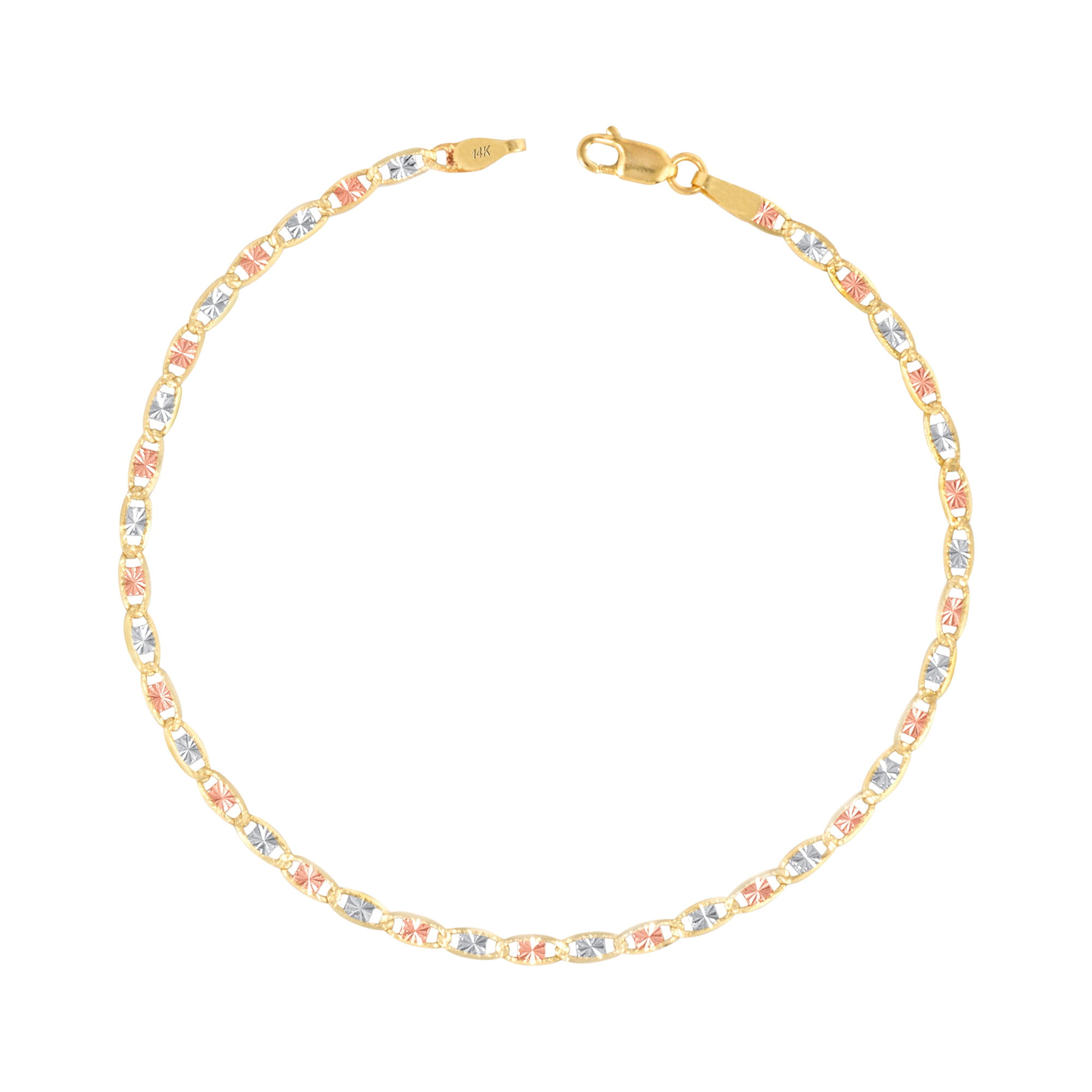 Nuragold 14k Real Yellow Rose White Gold Solid Valentina 2.6mm Anchor Link Chain Bracelet or Anklet (7"-9") Dainty Italian Jewelry for Women