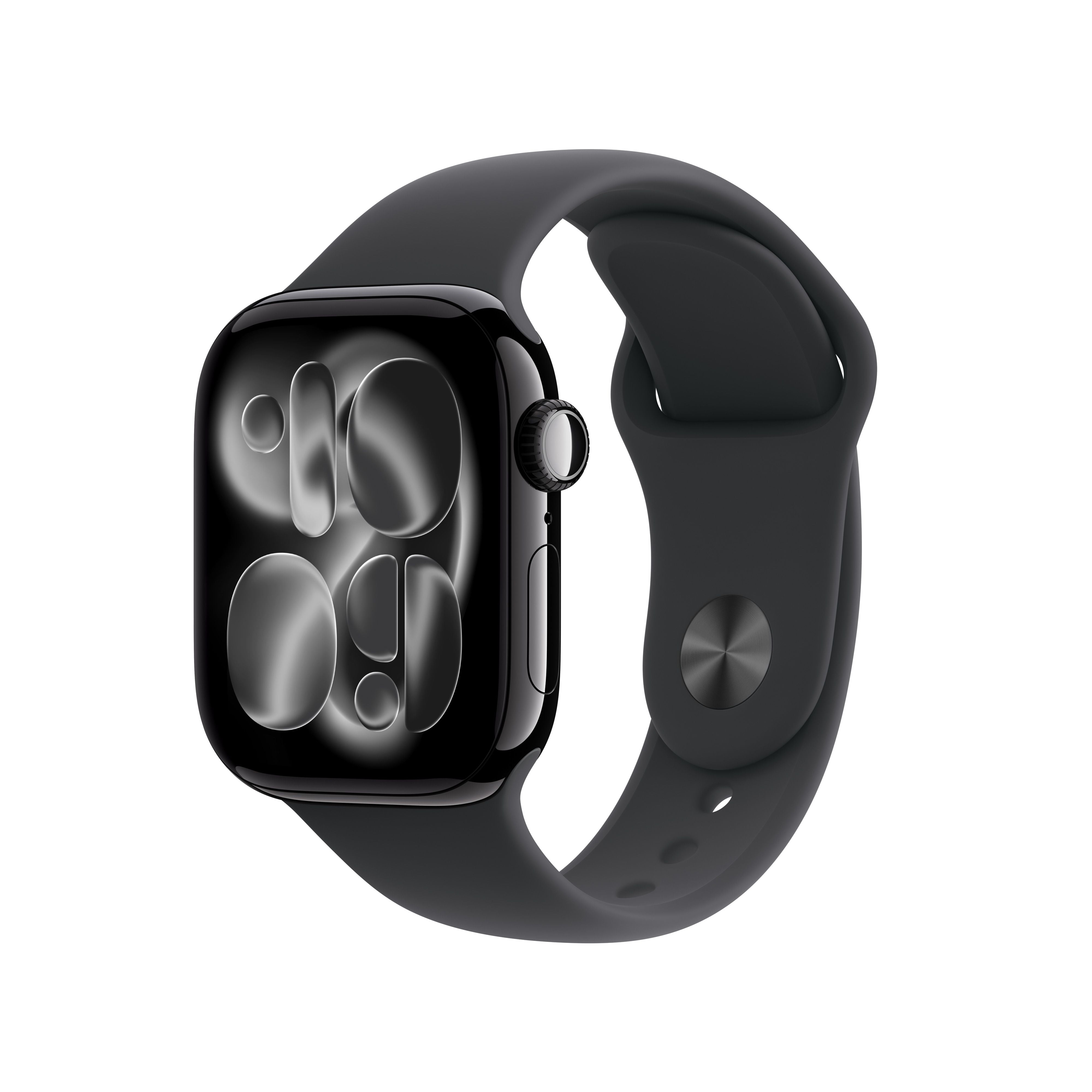 Apple Watch Series 11 GPS - Boîtier 42 mm en aluminium noir de jais - Bracelet sport noir (P/M)