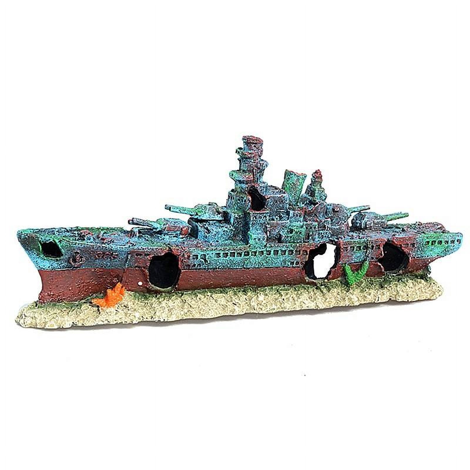 golytefs Aquarium Resin Sunken Pirate Ship Multifunction Creative Warship Wreckage Reusable Shipwreck Decorations for Fish Tank Cave Decor Accessories