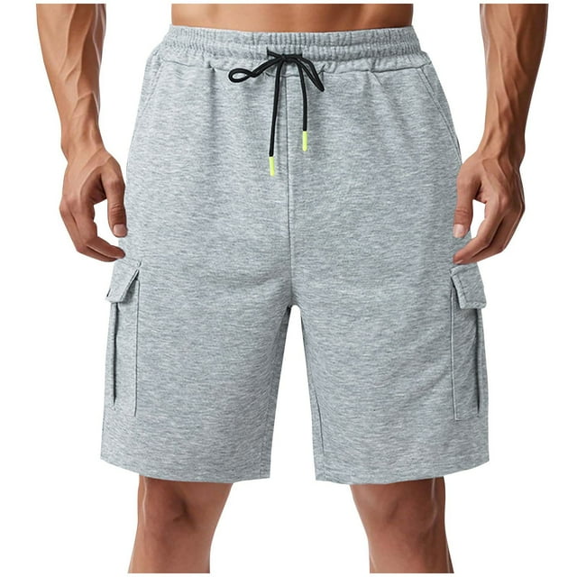 pstuiky Pantalones cortos para hombre, Pantalones cortos deportivos de cinco pulgadas para hombre, de verano, con cintura elástica, cordón y múltiples bolsillos Pantalones cortos de golf