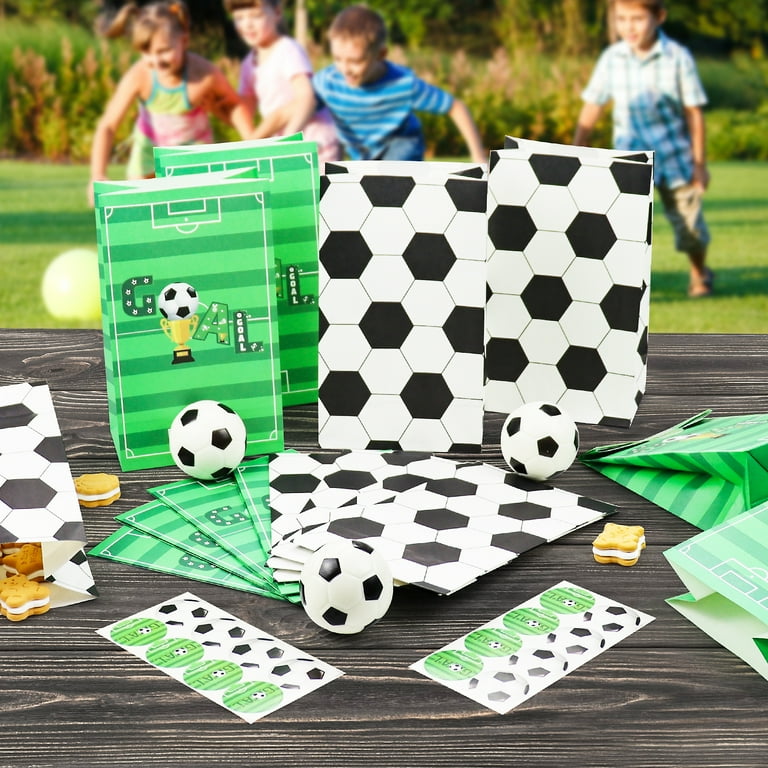 Soccer Gift Bags, 20 Pack Paper Soccer Goodie Bags with Stickers