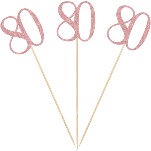 Rose Gold 80th Glitter Birthday Centerpiece Sticks, 12-Pack Number 80 Table Topper Anniversary Party Decorations