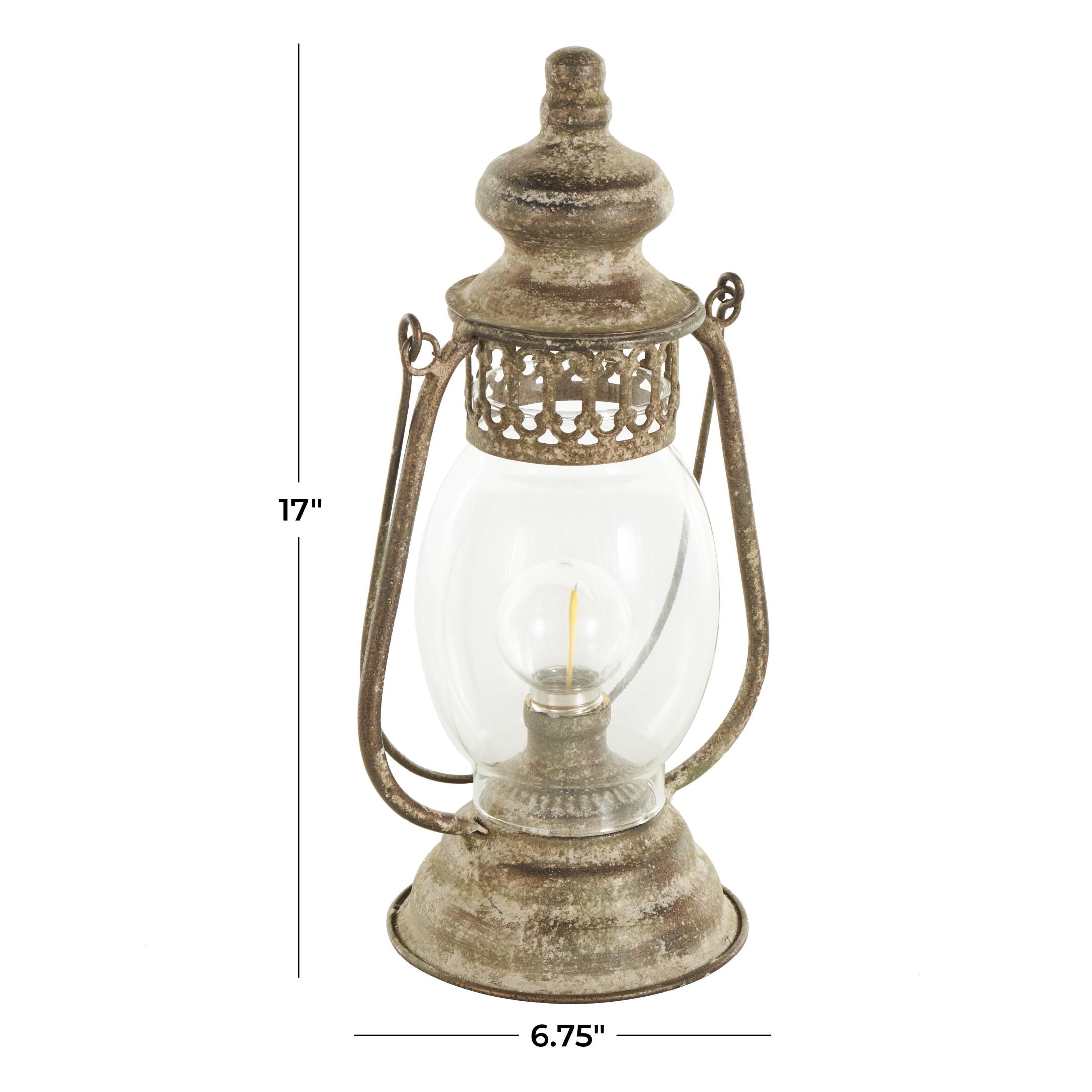 DecMode 17" Distressed Antique Style Lantern Bronze Accent Lamp with Clear Glass Shade