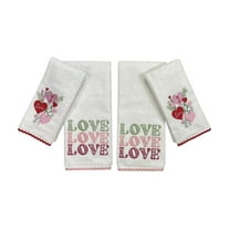Serafina Home Decorative Valentine Theme Embroidered Bath Hand And Fingertip Heart Towel Set: I Love You Hearts Bouquet Towels, Pink Red Green