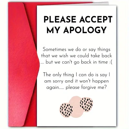 Apology Card – "Please Accept My Apology" – Heartfelt Message Inside – Ideal for Mending Relationships – Includes Red Envelope, Perfect for Saying Sorry