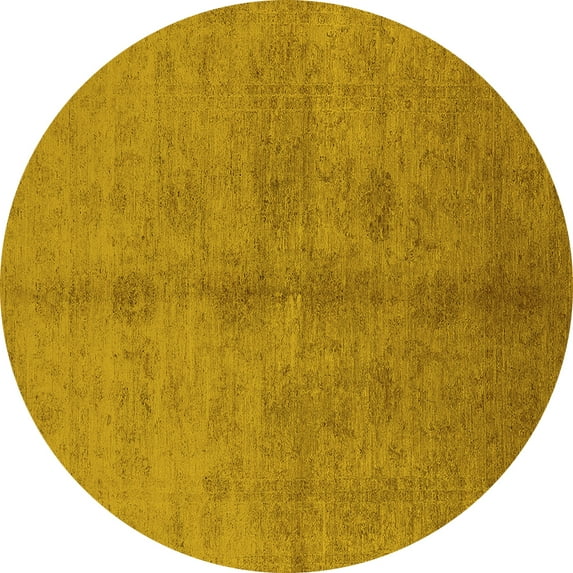 Ahgly Company Machine Washable Indoor Round Oriental Yellow Industrial Area Rugs, 3' Round
