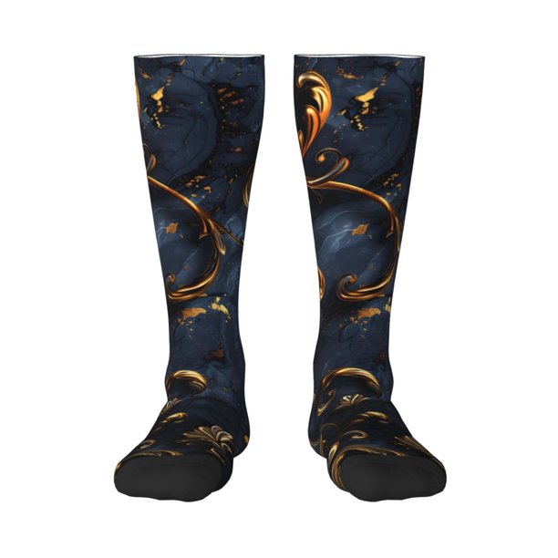 Balery Elegant Gold Scrollwork Calcetines novedosos Calcetines deportivos Calcetines hasta la rodilla Calcetines de algodón Calcetines originales y geniales