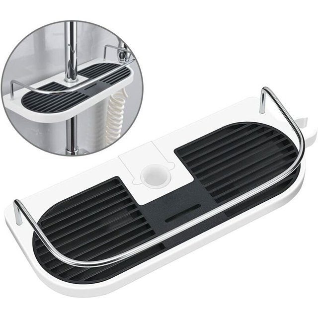 Estante de ducha sin taladrar para riel de ducha - Soporte organizador de baño para champú, se adapta a rieles de 19 mm - 25 mm, negro