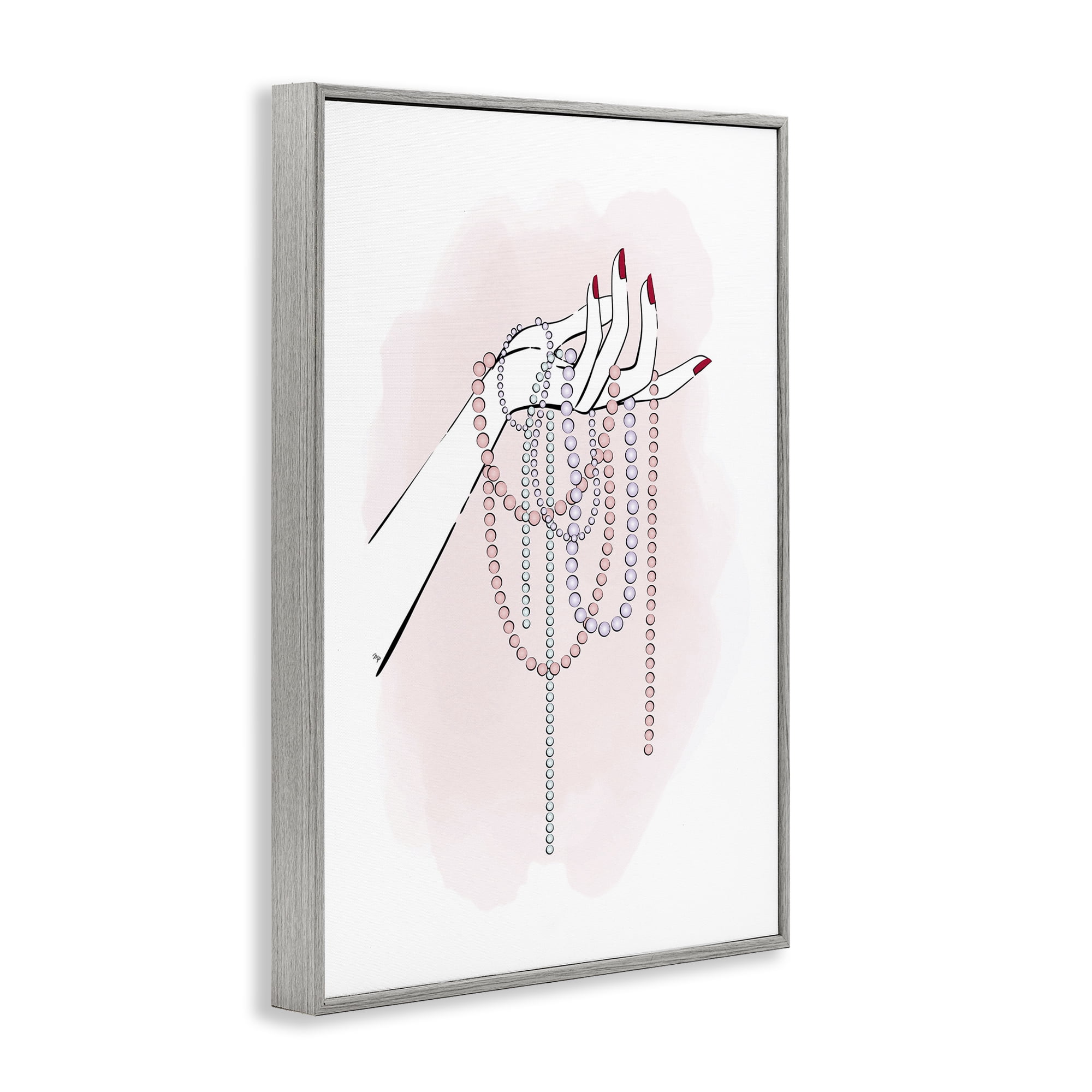 Stupell Industries Holding Beaded Jewelry Novelty Painting Gray Framed Art Print Wall Art, 20 x 30