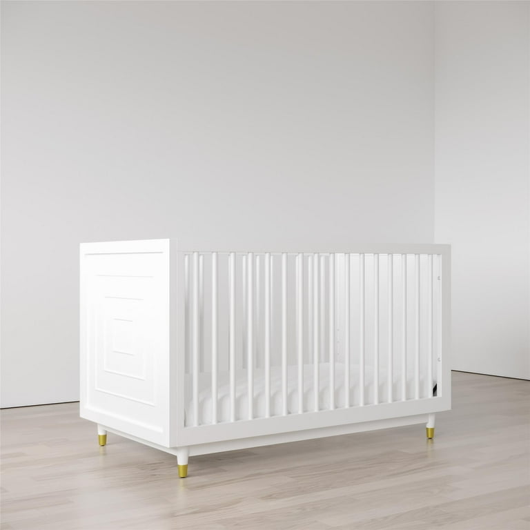 White crib with wood trim cheap