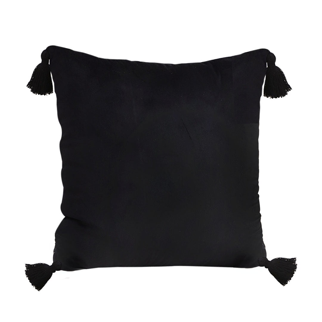 SOGA 45cm Black Vintage Butterfly Throw Pillow – Tassel Accent Velvet Square Decorative Cushion for Couch, Bed, Sofa, and Home Decor