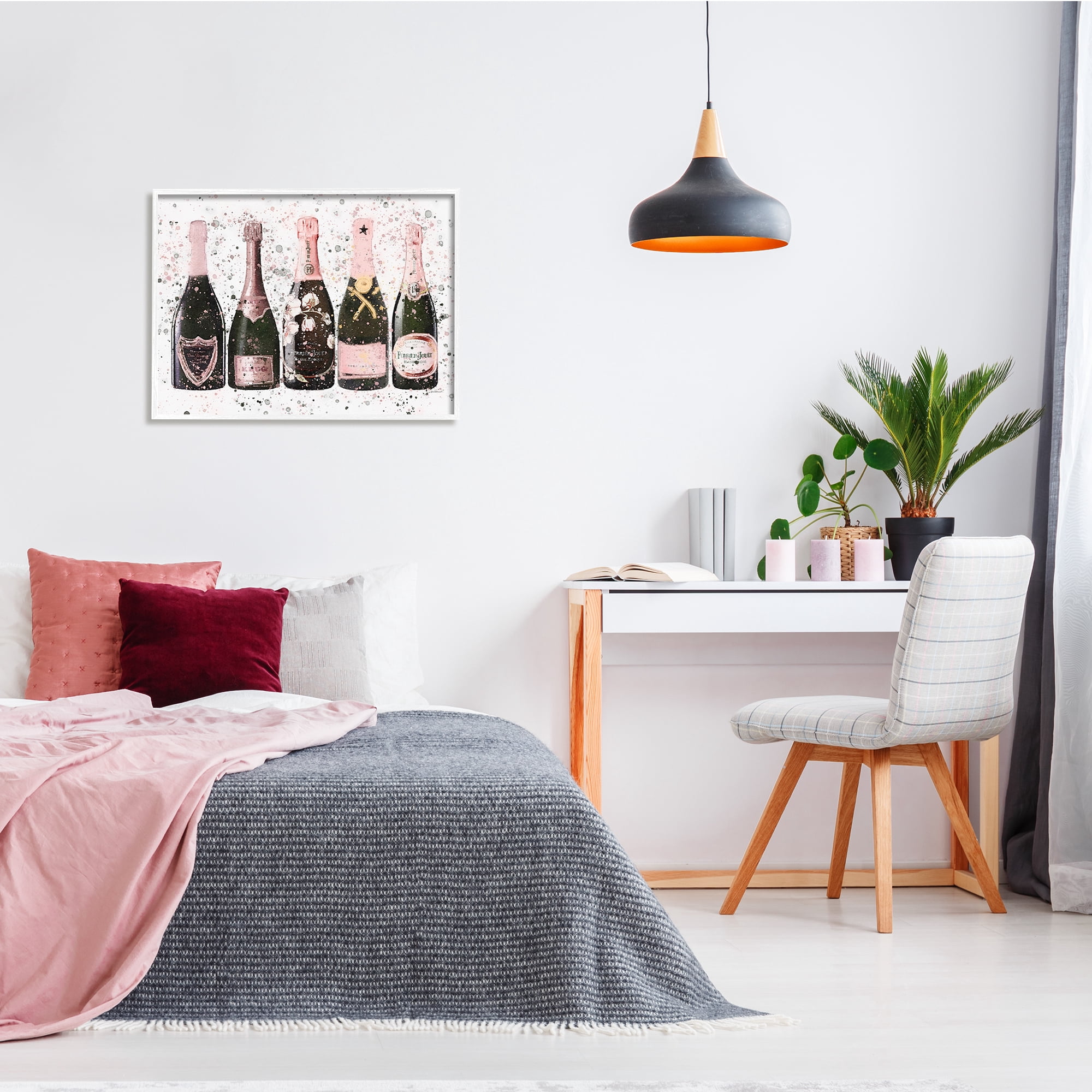 Stupell Industries Chic Pink Rose Bottles Modern Fashion Splash Food & Beverage Painting White Framed Art Print Wall Art, 24 x 30