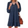 thumbnail image 2 of Denim Dress for Women Summer Casual Babydoll 2026 V Neck 3/4 Puff Sleeve Jean Dresses Dark Blue XL, 2 of 9
