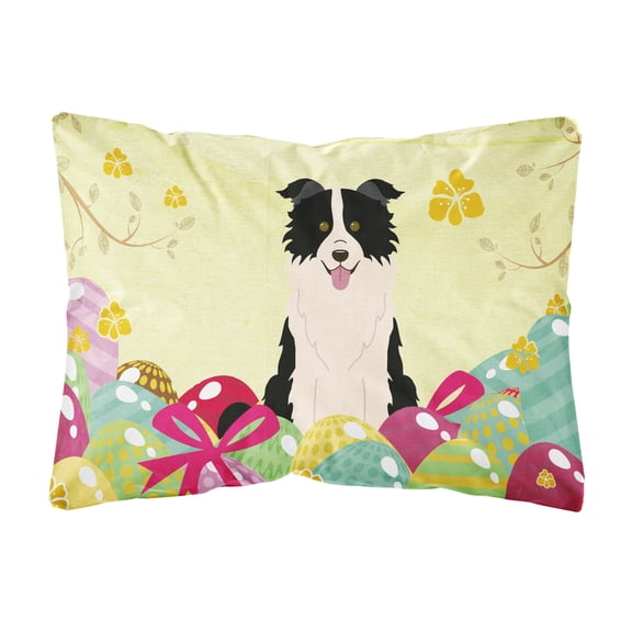 Carolines Treasures BB6118PW1216 Easter Eggs Border Collie Black White Canvas Fabric Decorative Pillow, 12H x16W,
