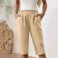 thumbnail image 7 of Women's Cotton Linen Bermuda Shorts Elastic Waist Drawstring Casual Knee-Length Shorts with Pockets Brown XL, 7 of 7