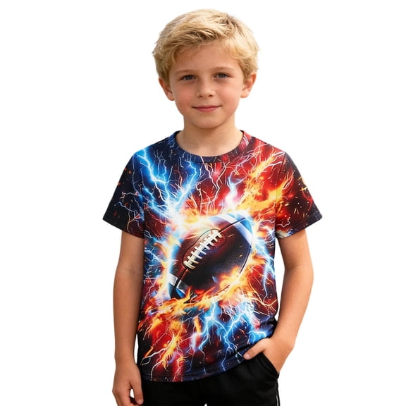 Tiijoy Boys Football Print Short Sleeve T-Shirt Summer Casual Crewneck T Shirt, Sizes 3-14