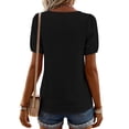 thumbnail image 5 of Women's Short Sleeve Tops Summer V Neck Tshirts Linen Vintage Casual Tees, Black XL, 5 of 6