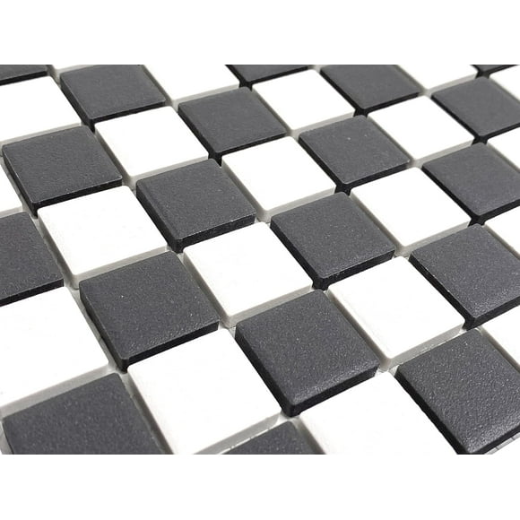 Black Greyish Charcoal & White Checkered Unglazed Porcelain 7/8 Inch Square Mosaic Tile for Bathroom Floors, Walls, Kitchen Backsplash and Pool (Not Peel and Stick) - Box of 5 Sheets