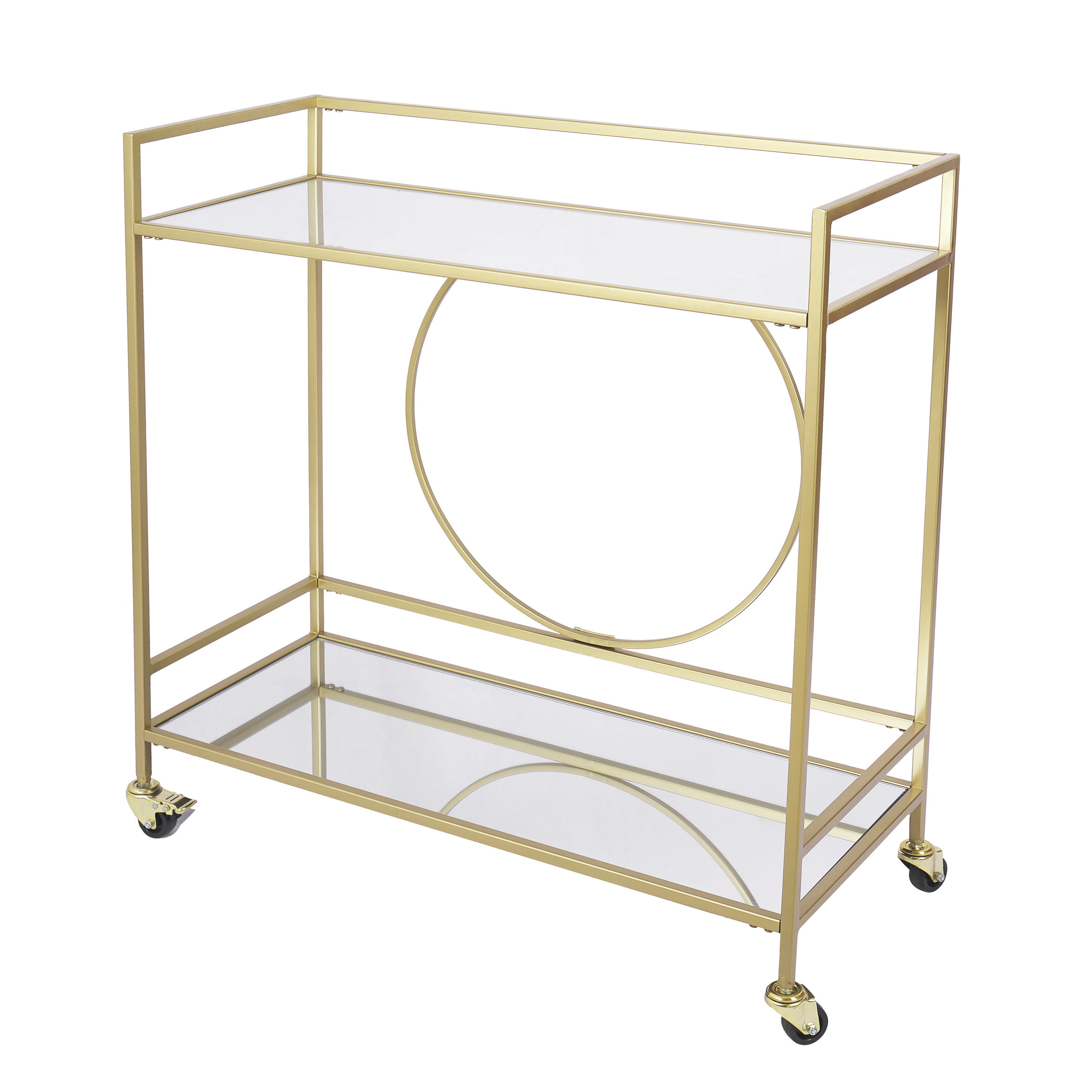 Ritesune U200043 Gold Rolling Bar Cart with 2 Mirrored Shelves 