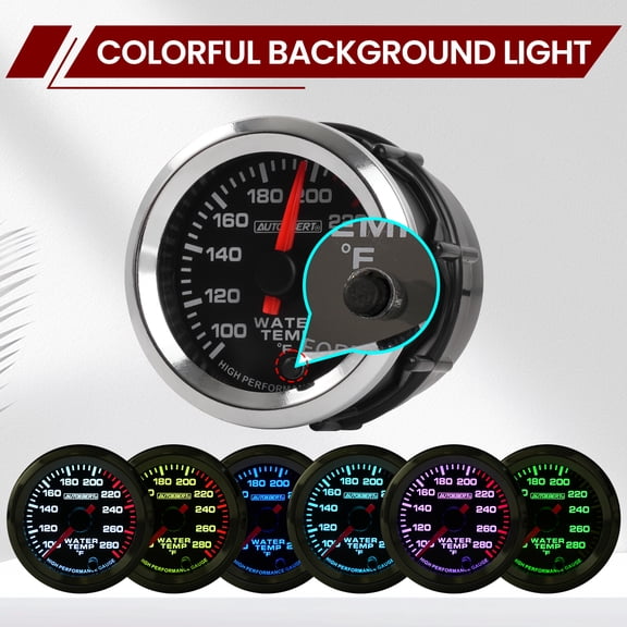 XUKEY Universal Water Temp Gauge Meter 2" 52mm 100-280F 7 Color LED w/ 1/8" NPT Sensor