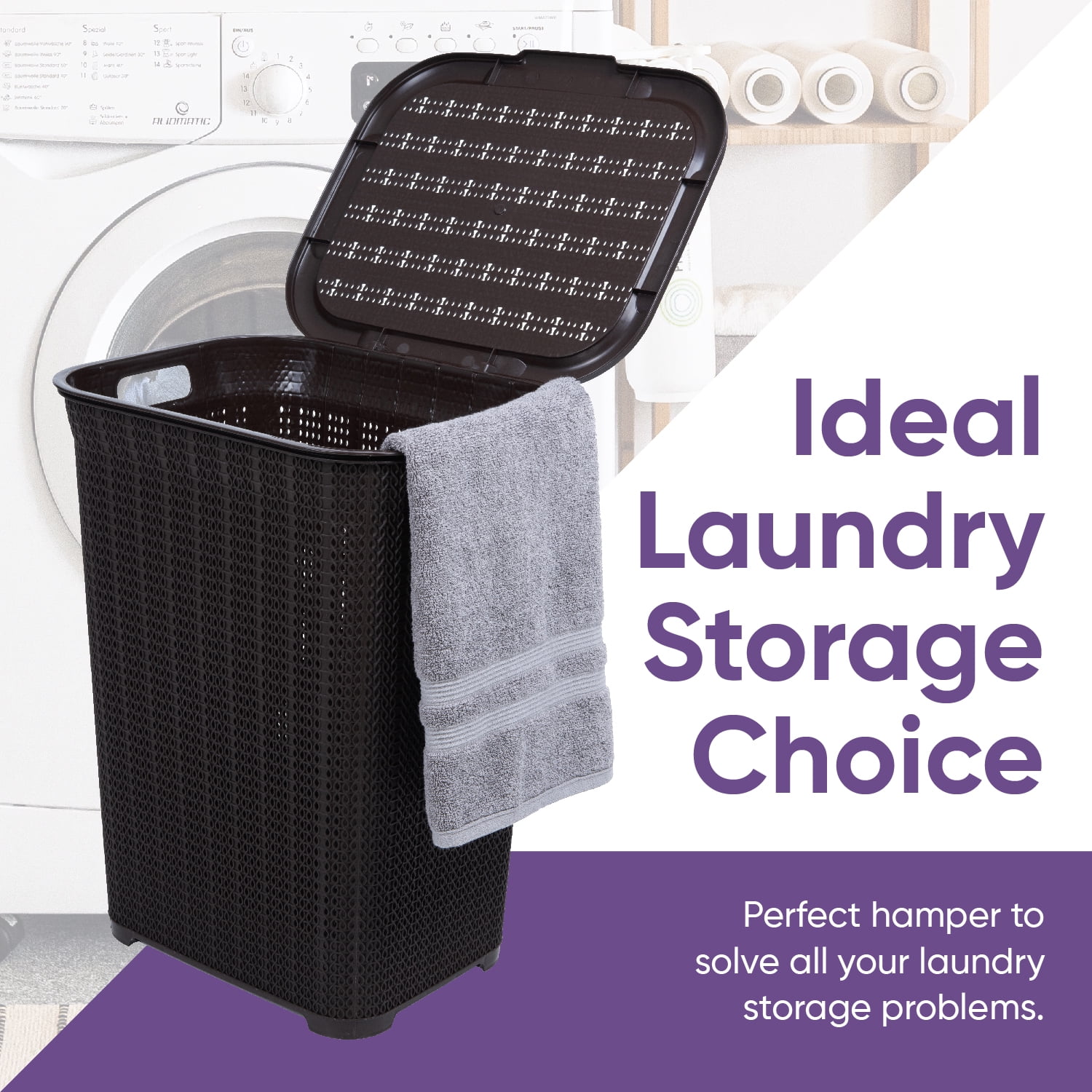 Superio Laundry Hamper with Lid Brown, 50 Liter Knit Laundry Hamper Basket