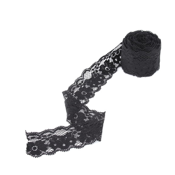 OUNONA Lace Trim For Sewing Black Ribbon 1Pcs 5 Yards x 1.6In