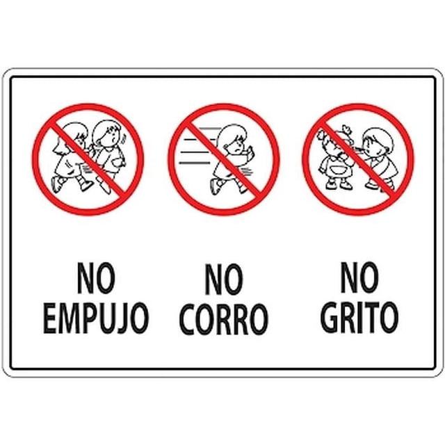 Rótulos Indicativos para Escuelas Señalamientos Prohibitivos 40x30 cm No Corro Grito Empujo p/Escuelas Fotoluminicente