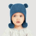 thumbnail image 2 of SuTry Boys Girls Knitted Beanie Hat Warm Ear Protection Cute Bear Ears Double Pom Poms Winter Soft Cozy Comfortable Hat(Blue,1-2 Years), 2 of 5